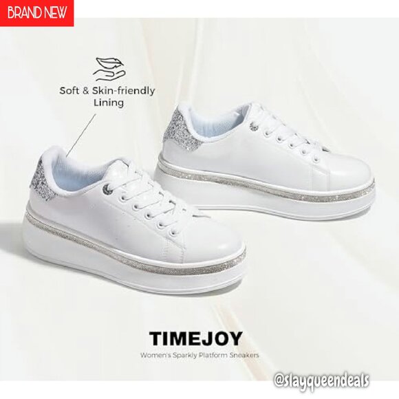 Women's Platform Sneakers with Glitter Accents, 2-Inch Thick Sole - Picture 7 of 8